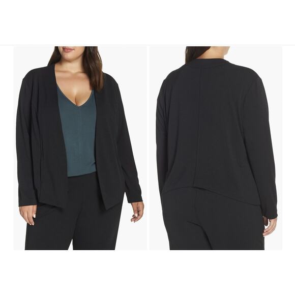 Sold Out NWT Plus Nordstrom Lemon Tart Black‎ Jax Collarless Open Drape Blazer - Picture 1 of 12